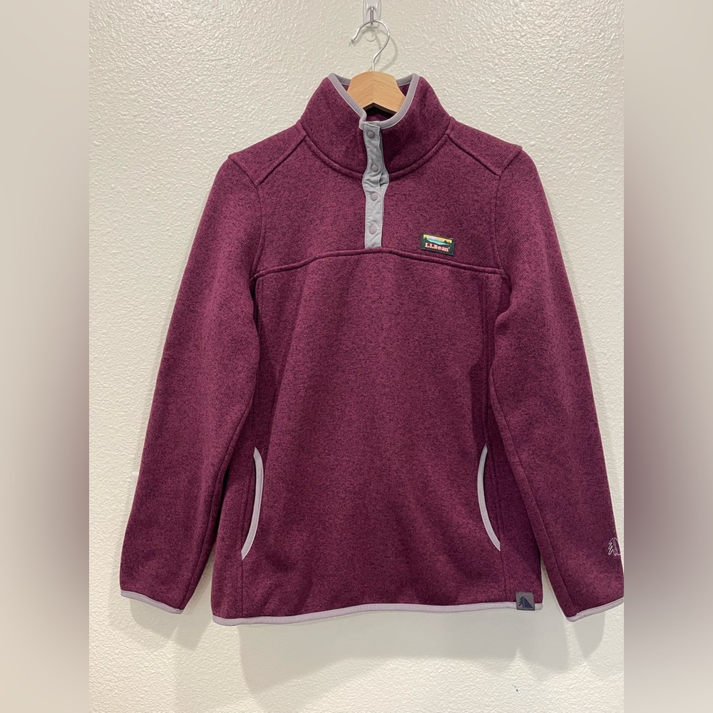 LL Bean 1/4 Snap Front Purple Fleece Pullover Sweater Women’s Sz Medium Outdoor